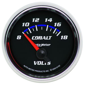 AutoMeter 6192 Autometer Cobalt 52mm 8-18 Volts Short Sweep Electric Voltmeter Gauge