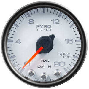 AutoMeter P31012 Autometer Spek-Pro Gauge Pyro. (Egt) 2 1/16in 2000f Stepper Motor W/Peak & Warn Wht/Blk