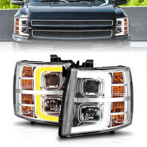 ANZO 111546 2007-2013 fits Chevrolet Silverado 1500 Projector w/ Light Bar Chrome Housing w/ Sequential