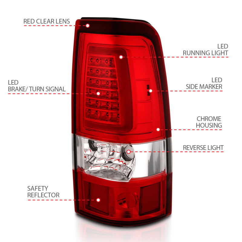 ANZO 311332 1902 fits Chevy 99-20 Silverado 1500 LED Taillights Plank Style Chrome With Red/Clear Lens