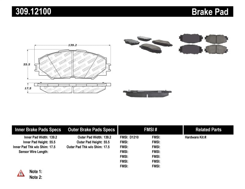 Stoptech 309.121 Performance 10 Lexus HS 250h / 09 Pontiac Vibe 1.8L / 08-09 Scion xB/xD Front Brake Pads