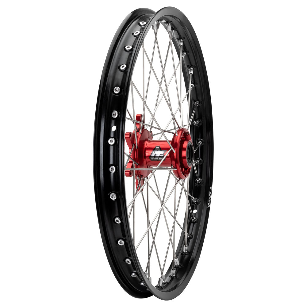 Tusk 1418490315 Impact Complete Wheel - Front 21x1.60 Blk Rim/Silv Spoke/Red Hub