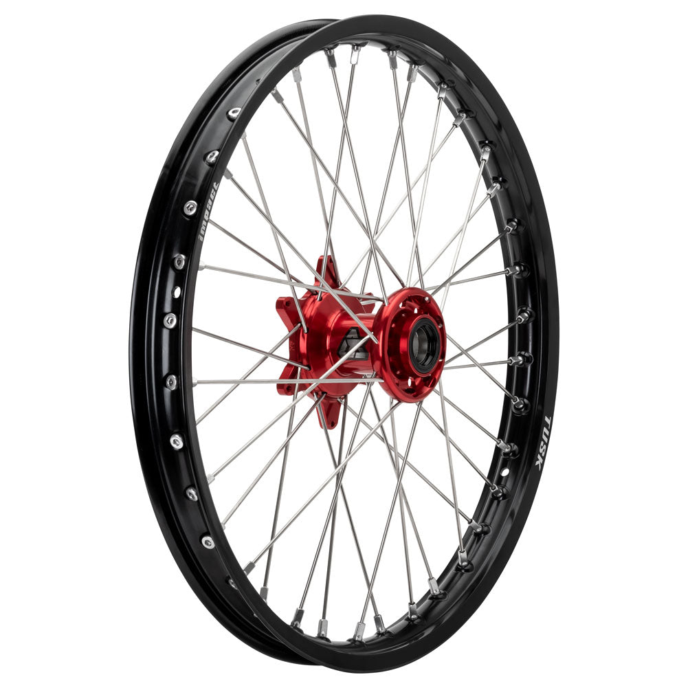 Tusk 1418490315 Impact Complete Wheel - Front 21x1.60 Blk Rim/Silv Spoke/Red Hub