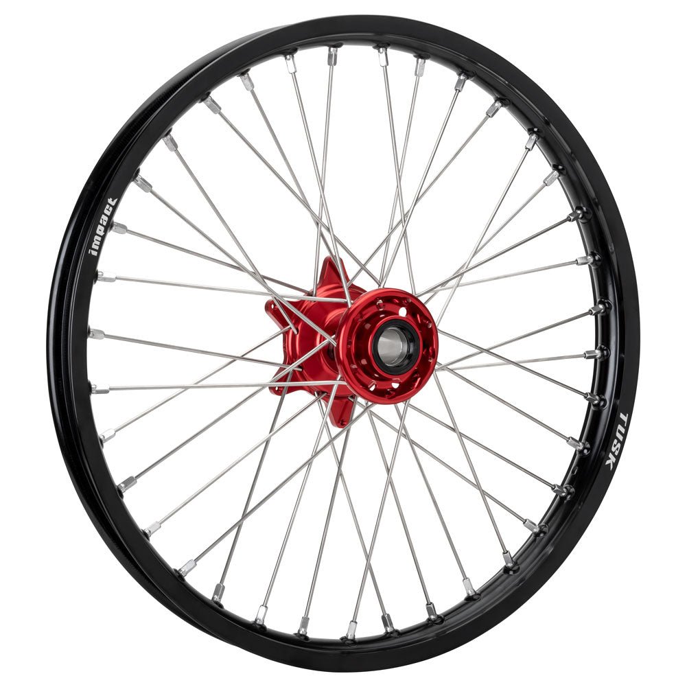 Tusk 1418490315 Impact Complete Wheel - Front 21x1.60 Blk Rim/Silv Spoke/Red Hub