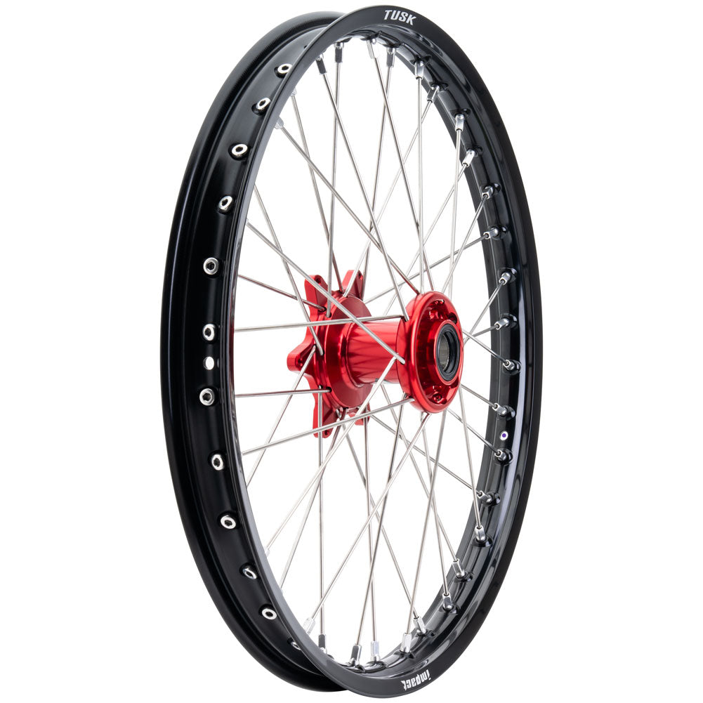Tusk 1418490321 Impact Complete Wheel - Front 21 x 1.60 Black Rim/Silver Spoke/Red Hub