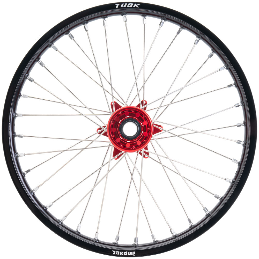 Tusk 1418490321 Impact Complete Wheel - Front 21 x 1.60 Black Rim/Silver Spoke/Red Hub