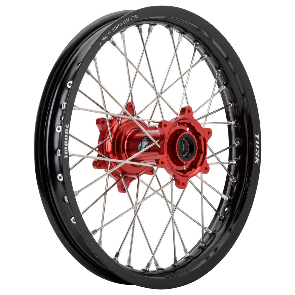 Tusk 1418500259 Impact Complete Wheel - Rear 18x2.15 Blk Rim/Silv Spoke/Red Hub