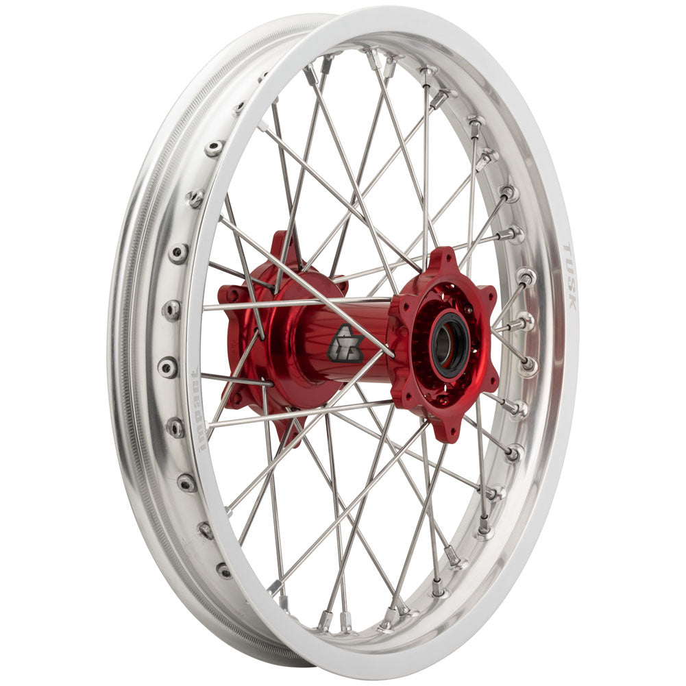 Tusk 1418500260 Impact Complete Wheel - Rear 18 x 2.15 Silver Rim/Spoke/Red Hub