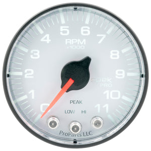 AutoMeter P336128 Autometer Spek-Pro Gauge Tach 2 1/16in 11K Rpm W/ Shift Light & Peak Mem Wht/Blk
