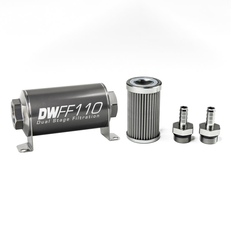 DeatschWerks 8-03-110-100K-38 Stainless Steel 3/8in 100 Micron Universal Inline Fuel Filter Housing Kit (110mm)