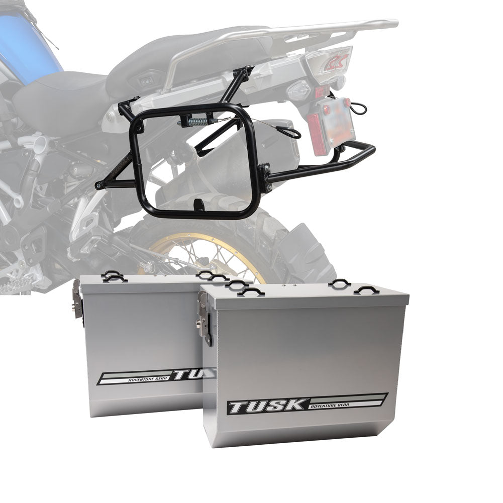 Tusk 1467340218 Aluminum Panniers V2 Large Silver w/ Black Pannier Racks