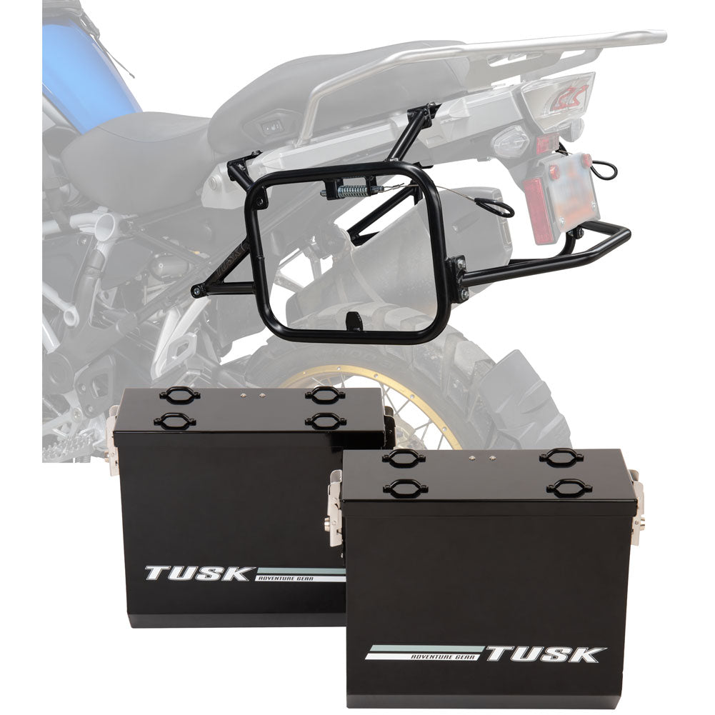 Tusk 1467340219 Aluminum Panniers V2 Medium Black w/ Black Pannier Racks