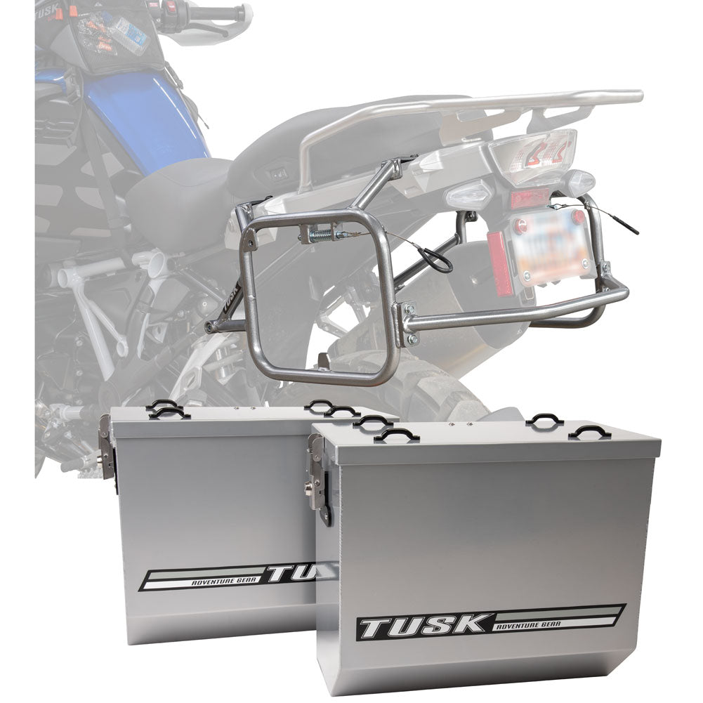 Tusk 1467340223 Aluminum Panniers V2 Large Silver w/ Silver Pannier Racks