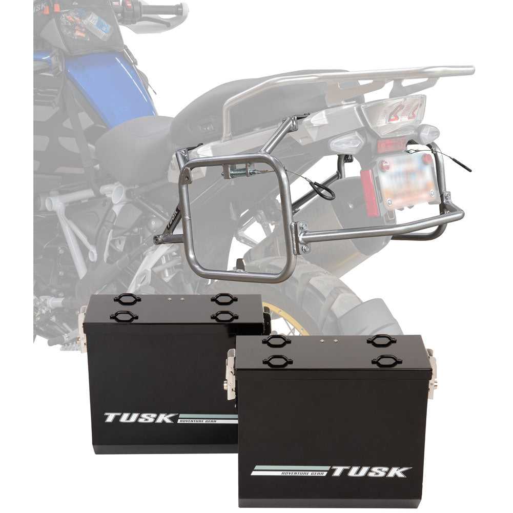 Tusk 1467340224 Aluminum Panniers V2 Medium Black w/ Silver Pannier Racks