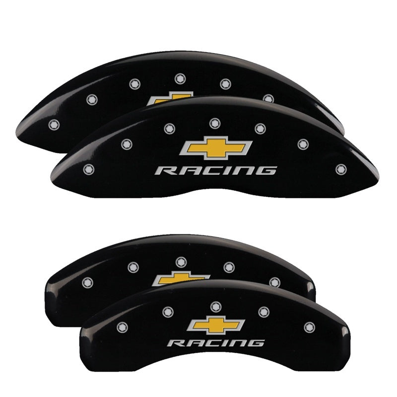 MGP 14036SBRCBK 4 Caliper Covers Engraved F & R fits Chevy Racing Black Finish S
