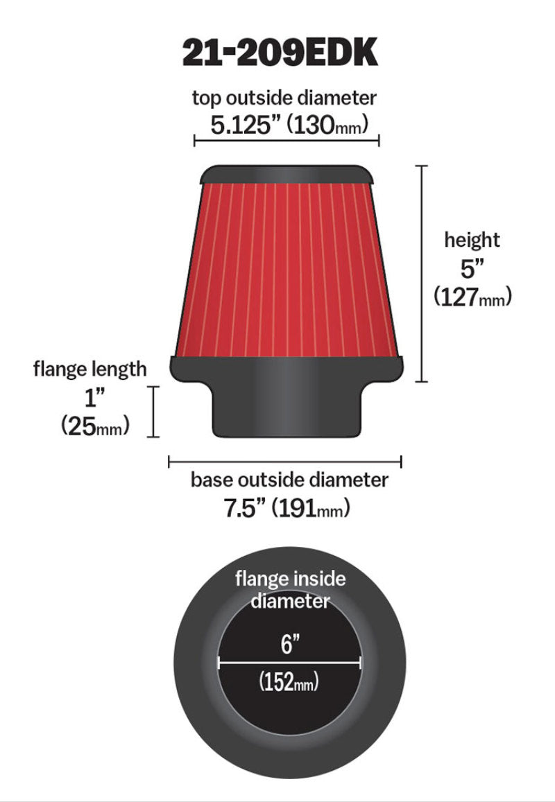 AEM 21-209EDK 6 inch Short Neck 5 inch Element Filter Replacement