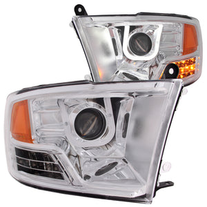 ANZO 111269 2009-2016 Dodge Ram 1500 Projector Headlights w/ U-Bar Chrome