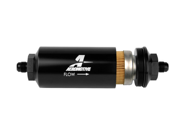 Aeromotive 12347 In-Line Filter - (AN-6 Male) 10 Micron Fabric Element Bright Dip Black Finish