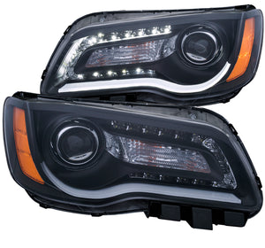 ANZO 121495 2011-2014 fits Chrysler 300 Projector Headlights w/ Plank Style Design Black