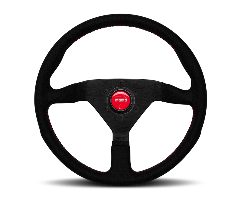 Momo MCL32AL3B Montecarlo Alcantara Steering Wheel 320 mm - Black/Red Stitch/Black Spokes