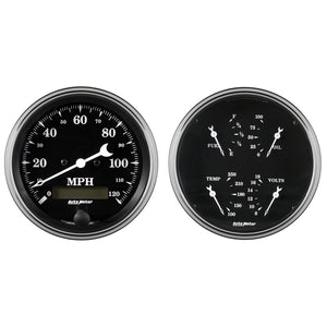 AutoMeter 1703 Auto Meter Gauge Kit 2 pc. Quad & Speedometer 5in Old Tyme Black
