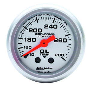 AutoMeter 4341 Autometer Ultra-Lite 52mm 140-280 Deg F Mechanical Oil Temp Gauge