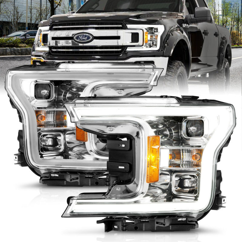 ANZO 111399 fits Ford 18-19 F-150 Projector Headlights w/Plank Style Switchback Chrome w/Amber