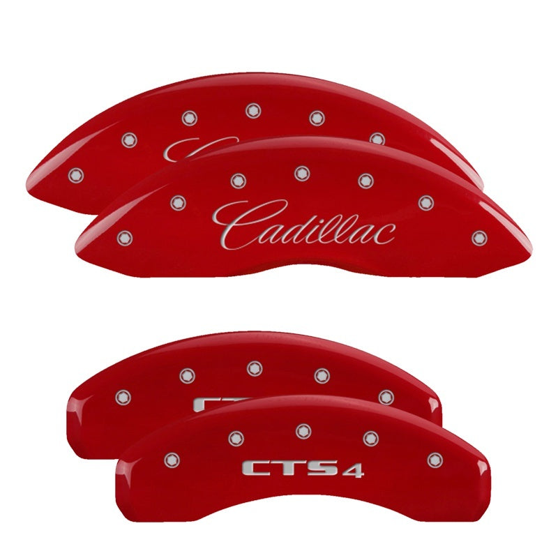 MGP 35028SCT4RD 4 Caliper Covers Engraved Front fits Cadillac Rear CTS4 Red Fini