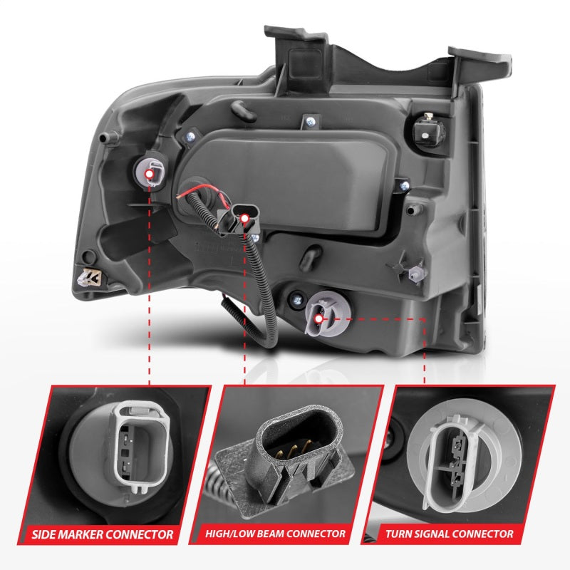 ANZO 111113 2014 fits Ford 07-20 Expedition Projector Headlights w/ Halo Black