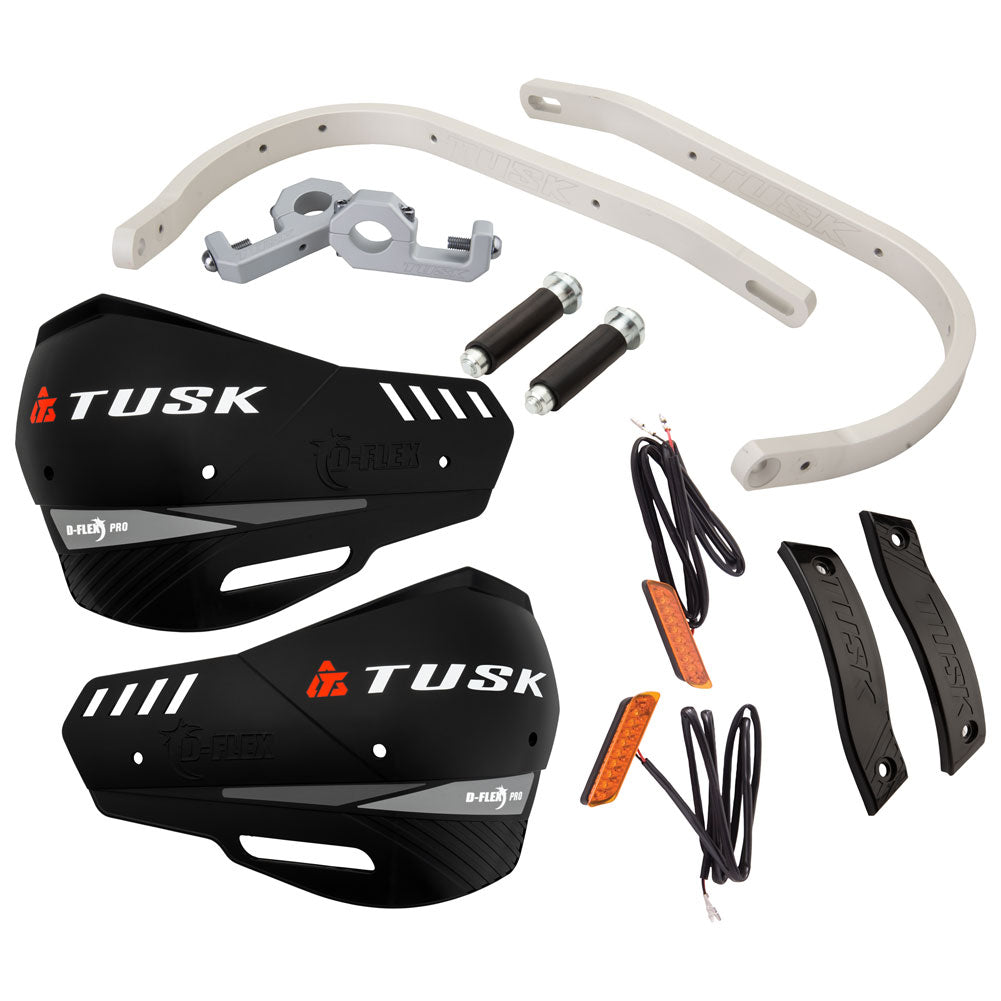 Tusk 1760340007 D-Flex Handguards Turn Signals Silver Bar Black Plastics 1 1/8"