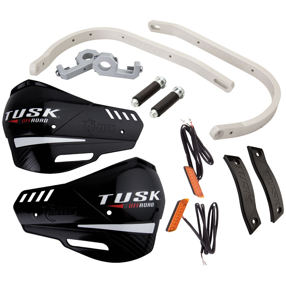 Tusk 1760340008 D-Flex Pro Handguards Turn Signals Silver Bar Black Plastics 7/8