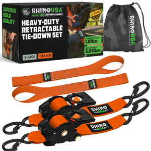 Rhino USA TD-RSRE2X10-4ORG Retractable Ratchet Straps (4 Pack, 2Inx10Ft) (Orange)