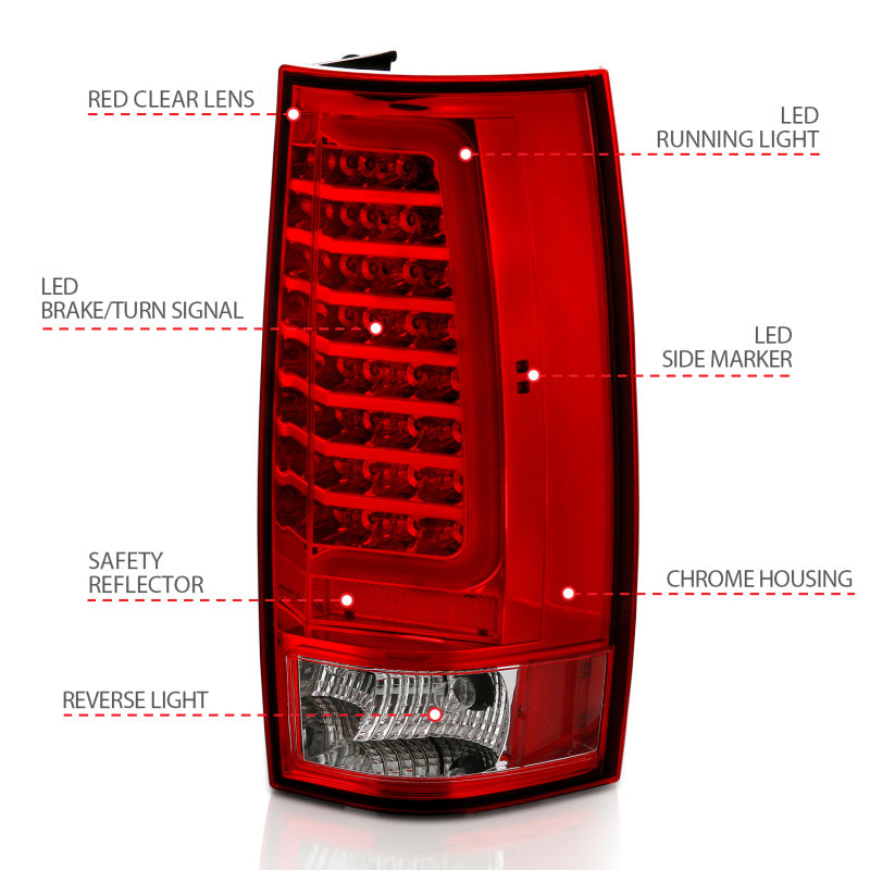 ANZO 311323 2014 fits Chevy 07-20 Tahoe LED Taillight Plank Style Chrome With Red/Clear Lens