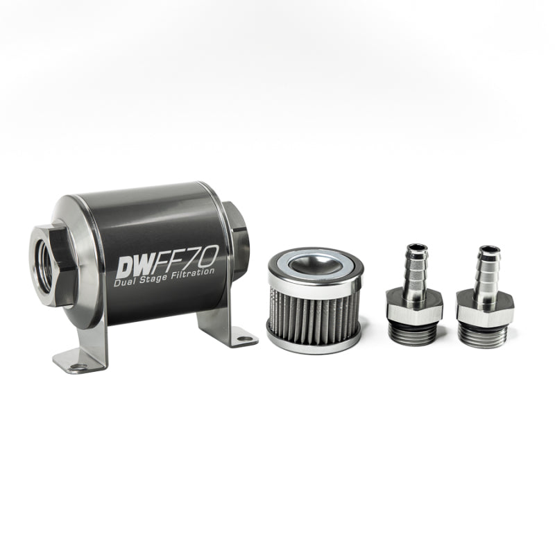 DeatschWerks 8-03-070-040K-38 Stainless Steel 3/8in 40 Micron Universal Inline Fuel Filter Housing Kit (70mm)