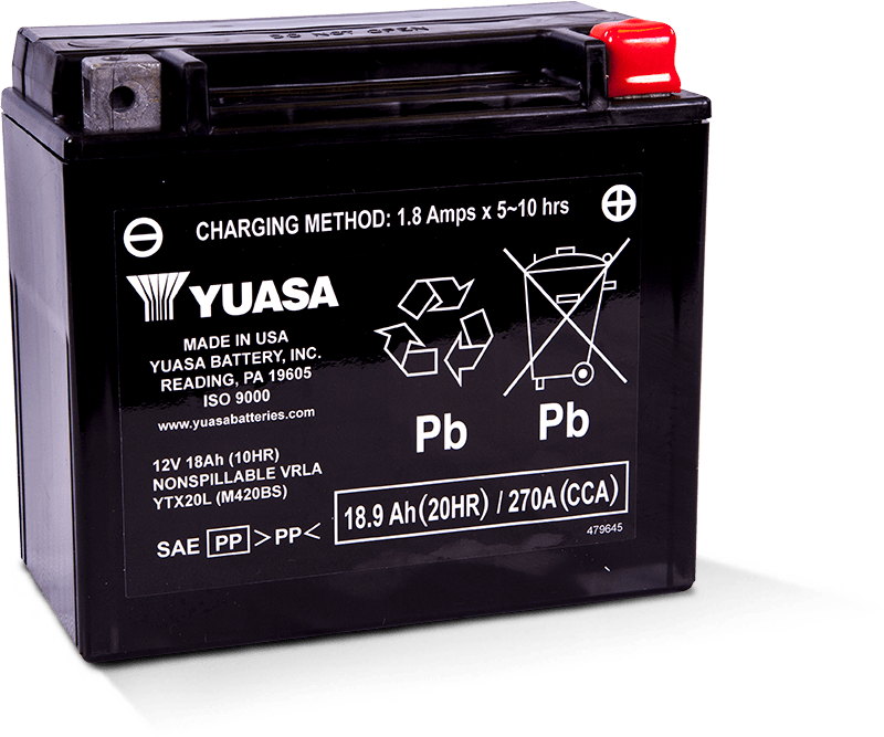 Yuasa YUAM420BS YTX20L Maintenance Free AGM 12 Volt Battery