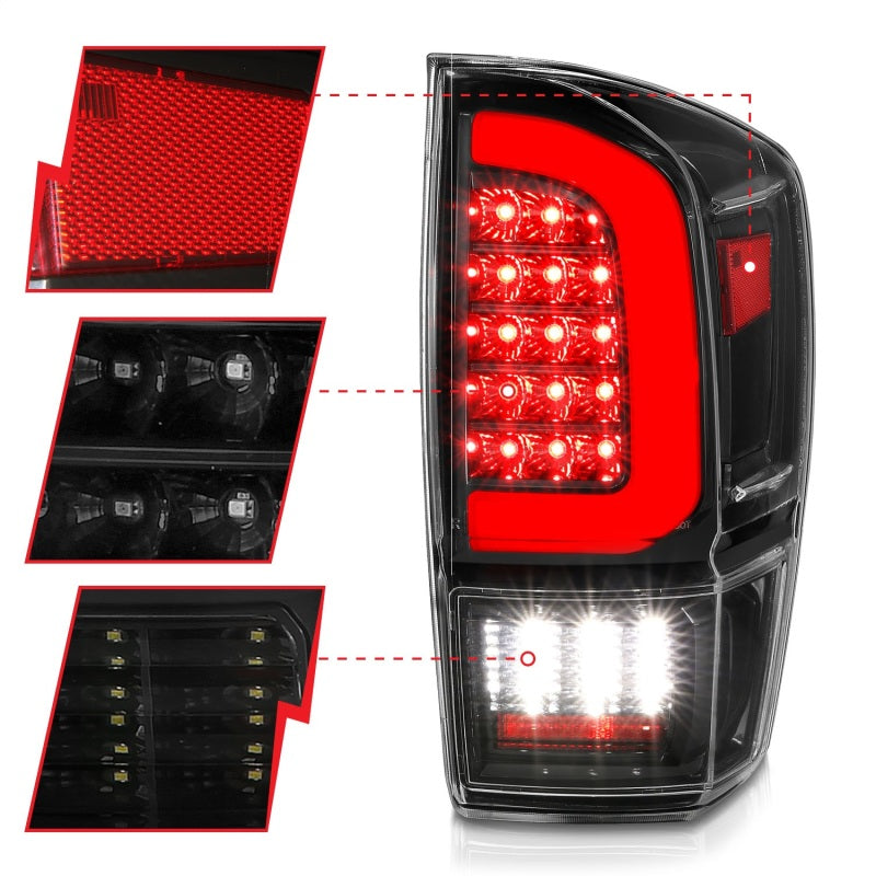 ANZO 311400 fits Toyota 16-21 Tacoma LED Tail Lights - w/ Light Bar Sequential Black Housing & Clear Lens