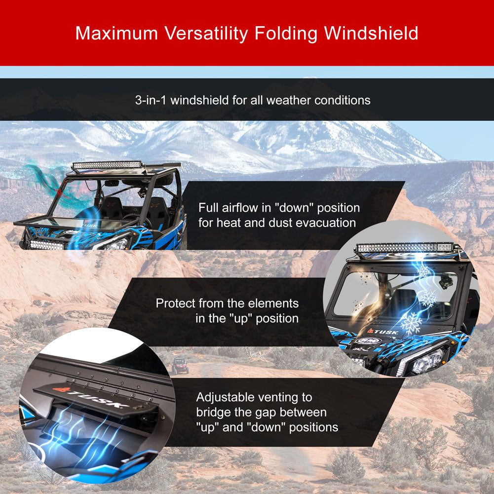 Tusk 1904590019 UTV Folding Glass Windshield with Windshield Wiper