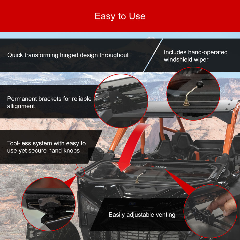 Tusk 1904590033 UTV Folding Glass Windshield with Windshield Wiper