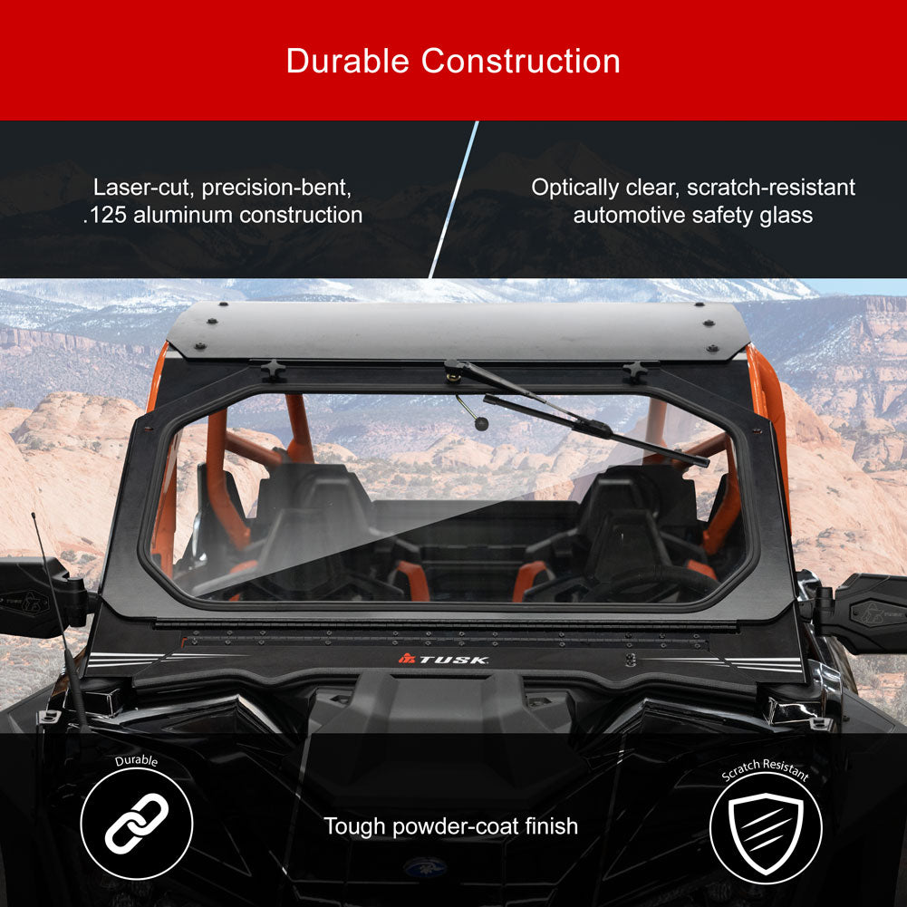 Tusk 1904590033 UTV Folding Glass Windshield with Windshield Wiper