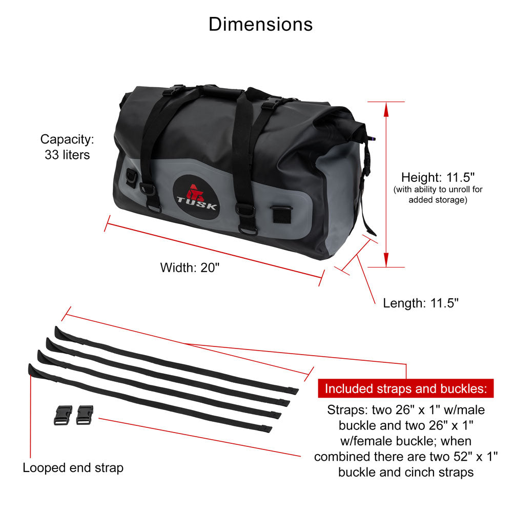 Tusk 1922740002 Dry Duffel Bag Medium (33 Liters) Top Load Black/Grey