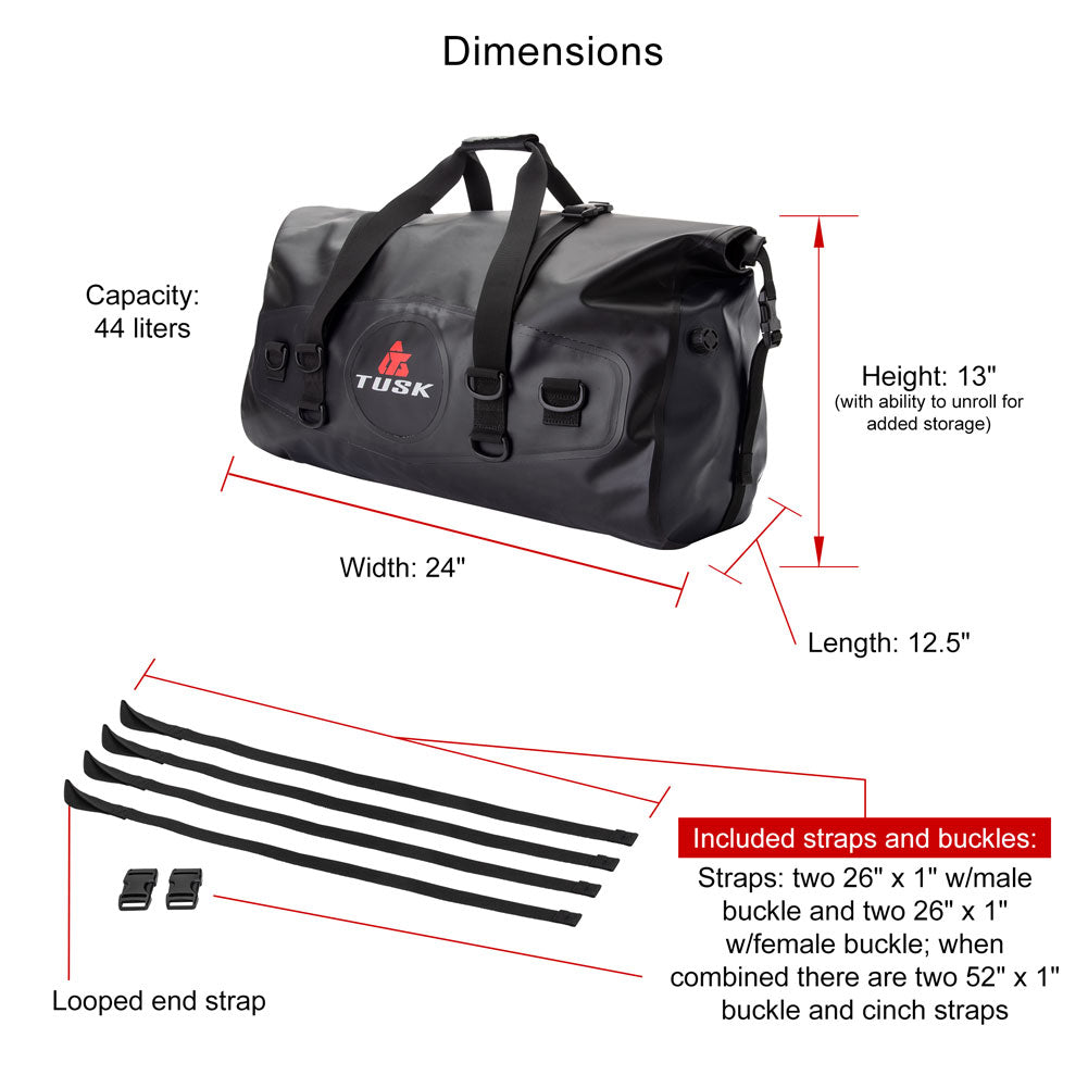 Tusk 1922740013 Dry Duffel Bag Large (44 Liters) Top Load Black