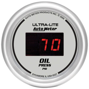 AutoMeter 6527 Autometer Ultra-Lite 2-1/16in 100PSI Silver Dial Digital Oil Pressure Gauge w/ Red LED