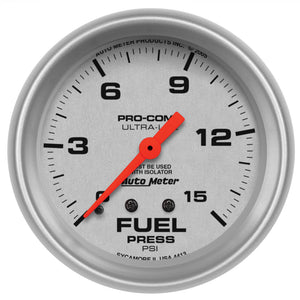 AutoMeter 4413 AutoMeter Gauge Fuel Pressure 2-5/8in. 15PSI Mechanical W/Isolator Ultra-Lite