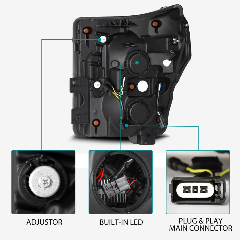 AlphaRex 880143 fits Ford 11-16 F-350 SD LUXX LED Proj Headlights Plank Style Alpha Blk w/Activ Light/Seq Signal