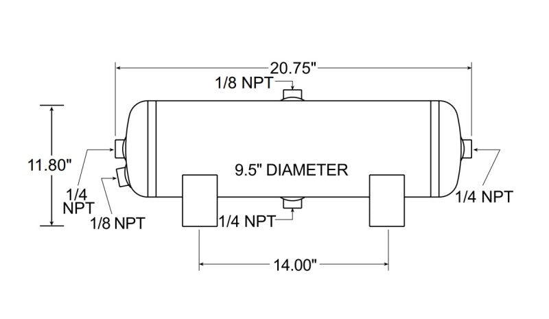 Firestone 9246 Air Tank 5 Gallon 9.5in. x 20.75in. (4) 1/4in. NPT Ports 150 PSI - Black (WR17609246)