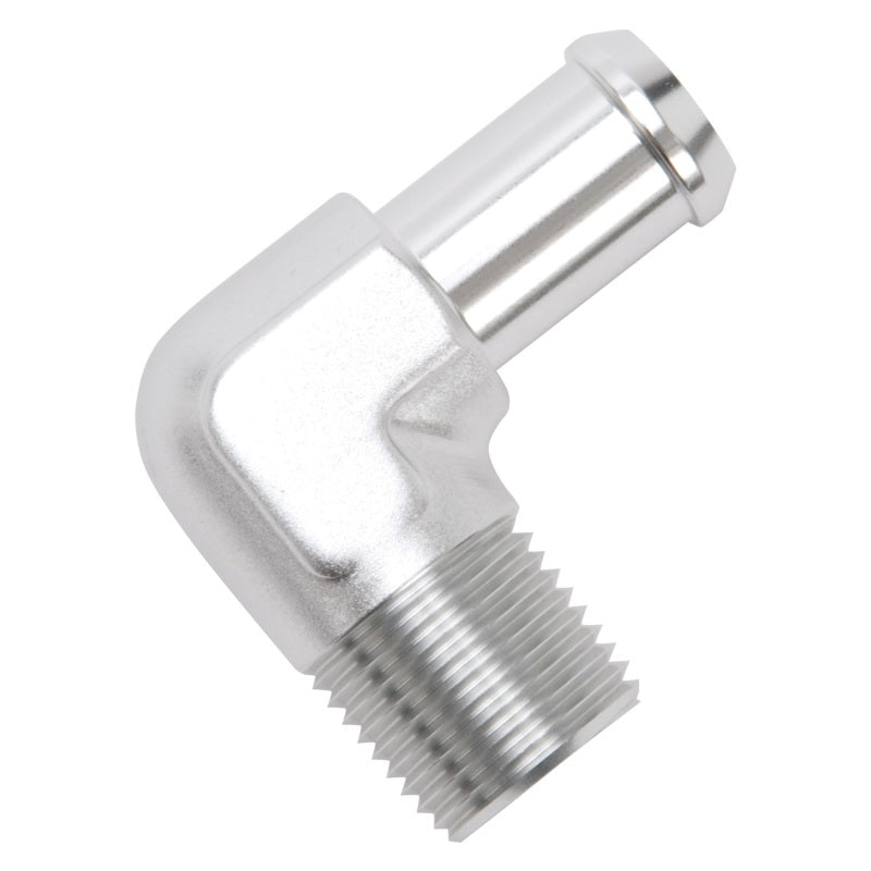 Edelbrock 8179 Hose End 90-Deg 1/2In NPT to 5/8In Barb Clear Anodize