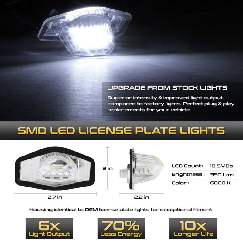 9045004 Xtune fits Honda 09-18 Fit LED License Plate Bulb Assembly White 5500K