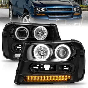 ANZO 111127 2002-2009 fits Chevrolet Trailblazer Projector Headlights w/ Halo Black