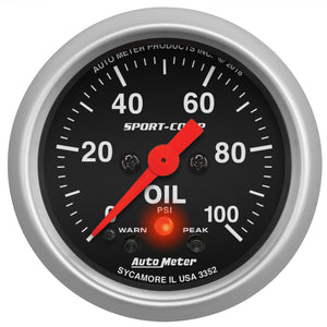 AutoMeter 3352 Autometer 2-1/16in Oil Pressure w/Peak & Warn 0-100 PSI Stepper Motor Sport-Comp