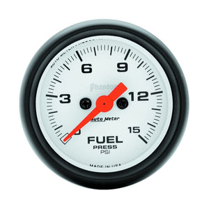 AutoMeter 5761 Autometer Phantom Fuel Pressure gauge 52mm 0-15 PSI Full Sweep Elec w/o peak & Valley